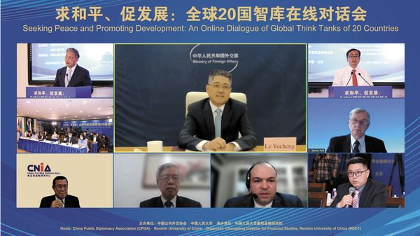 Zëvendësministri i Jashtëm kinez Le Yucheng në një dialog në internet për paqen dhe zhvillimin, Pekin, 6 maj 2022. /Ministria e Jashtme kineze