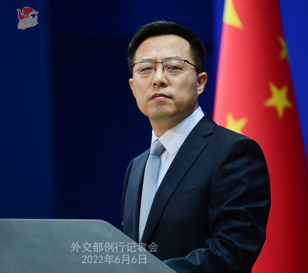 Zëdhënësi i diplomacisë kineze Zhao Lijian në konferencë shtypi,6 qershor,2022(Ministria e Punëve të Jashtme e Kinës)