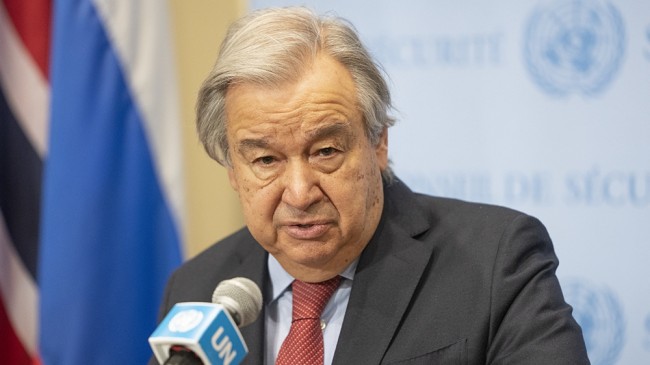 Foto: Generální tajemník OSN António Guterres hovoří s novináři o situaci na Ukrajině v sídle OSN v New Yorku, USA; 28. března 2022. /CFP