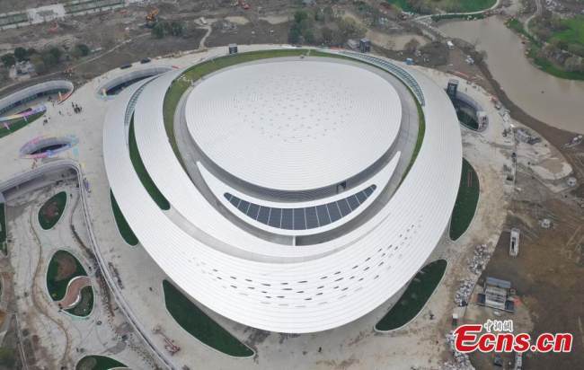 Αεροφωτογραφία δείχνει μια άποψη του China Hangzhou Esports Center, ενός χώρου διεξαγωγής των 19ων Ασιατικών Αγώνων Χανγκτζόου 2022 στην επαρχία Τζετζιάνγκ της ανατολικής Κίνας, 31 Μαρτίου 2022. (Φωτογραφία: China News Service)